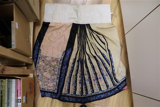 Two late 19th/early 20th century Chinese embroidered bridal skirts